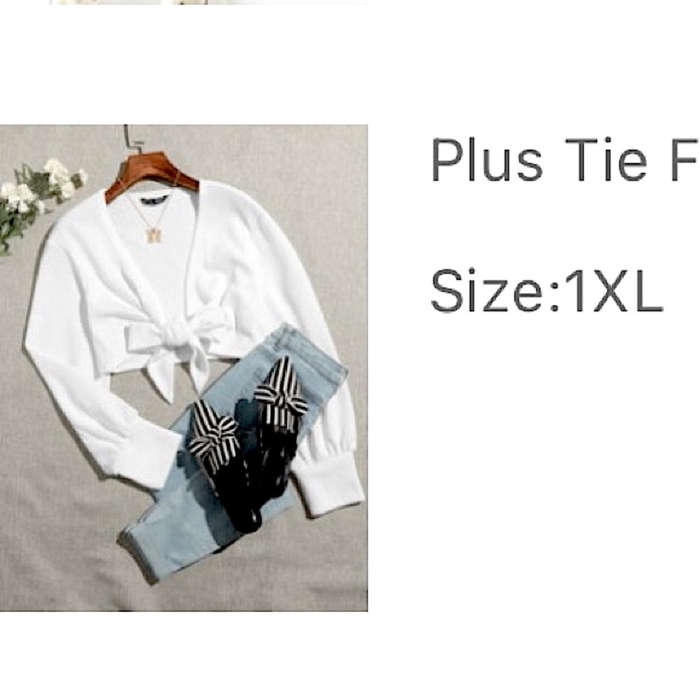 White Ribbed Sweater Tie-Front